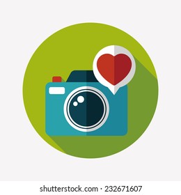 Valentine's Day photo camera flat icon with long shadow, eps10