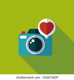 Valentine's Day photo camera flat icon with long shadow, eps10
