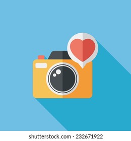 Valentine's Day photo camera flat icon with long shadow,eps10