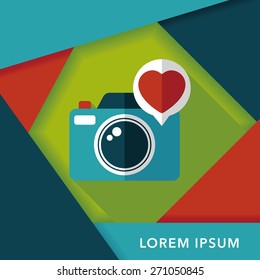 Valentine's Day photo camera flat icon with long shadow,eps10