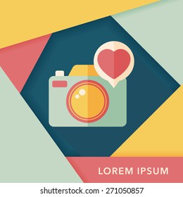 Valentine's Day photo camera flat icon with long shadow,eps10