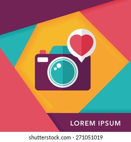 Valentine's Day photo camera flat icon with long shadow,eps10