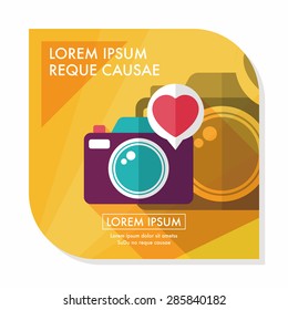 Valentine's Day photo camera flat icon with long shadow,eps10