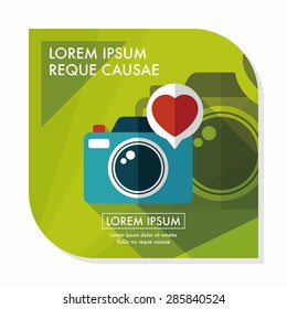 Valentine's Day photo camera flat icon with long shadow,eps10
