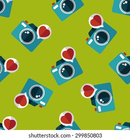 Valentine's Day photo camera flat icon,eps10 seamless pattern background