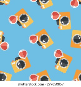 Valentine's Day photo camera flat icon,eps10 seamless pattern background