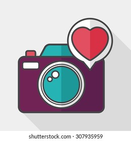 Valentine's Day photo camera flat icon with long shadow,eps10