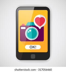 Valentine's Day photo camera flat icon with long shadow,eps10