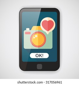 Valentine's Day photo camera flat icon with long shadow,eps10