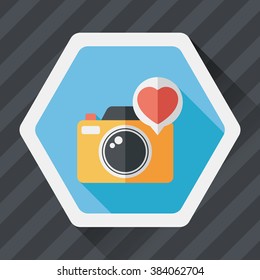 Valentine's Day photo camera flat icon with long shadow,eps10