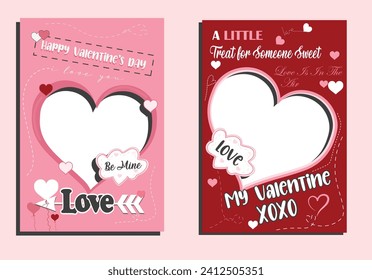 Valentine's Day  photo frame and backgrounds with pink hearts and love quotes . Happy Valentine's day photo booth props set. Vector illustration 