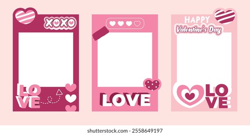 Valentine's Day photo frame ,photo template pink color. Happy Valentine's day photo booth.