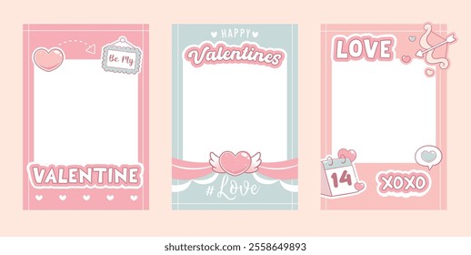 Valentine's Day photo frame ,photo template pink color. Happy Valentine's day photo booth.