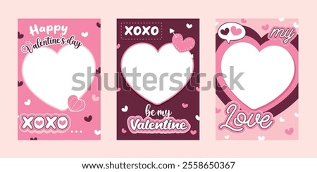 Valentine's Day photo frame ,photo template pink color. Happy Valentine's day photo booth.