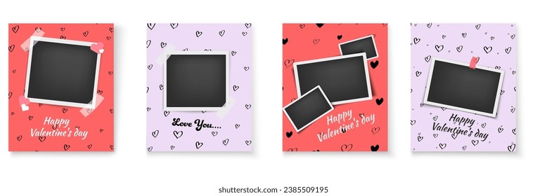 Valentine's Day photo frames: Romantic greeting card templates. Memories vector template.