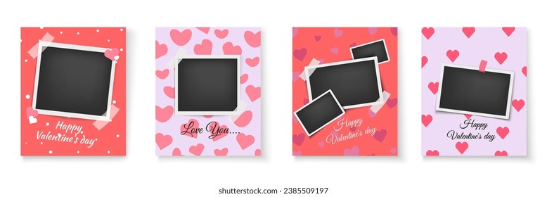 Valentine's Day photo frames: Romantic greeting card templates. Memories vector template.