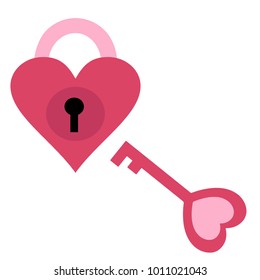 Valentine's Day photobooth Prop vector element. Pink color heart shape lock and key.