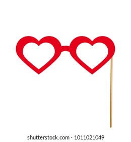 Valentine's Day photobooth Prop vector element. Red color heart sunglasses