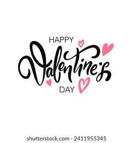 Valentines' day phrase. Hand letters typography text. Black and pink colors vector clipart. Isolated composition on white background.