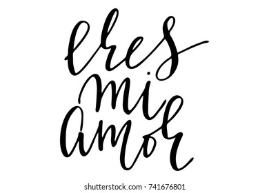 Valentine's day phrase in Spanish you are my love handwritten text vector