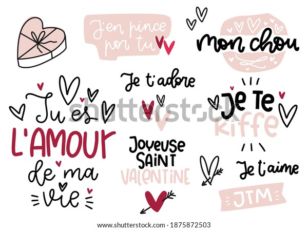 Valentines Day Phrases French Vector Clipart Stock Vector Royalty Free 1875872503