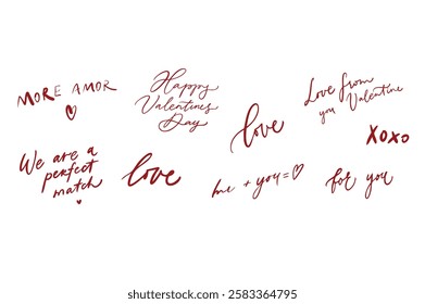 Valentine's Day phrases vector, collection. Calligraphy, lettering. Quote for cards, posters, stickers. Set hand lettered romantic elements. Typography isolated text