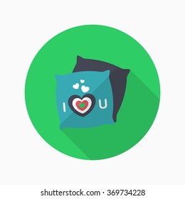 Valentine's Day pillow icon, Vector flat long shadow design.Fall in love