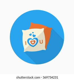 Valentine's Day pillow icon, Vector flat long shadow design.Fall in love