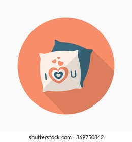 Valentine's Day Pillow Icon, Vector Flat Long Shadow Design.Fall In Love