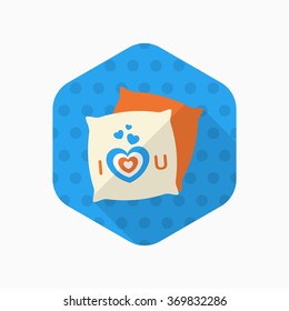 Valentine's Day pillow icon, Vector flat long shadow design.Fall in love