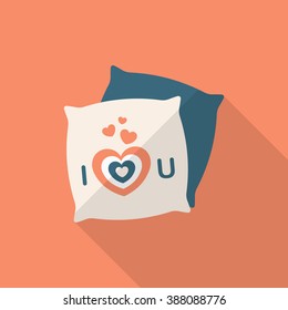 Valentine's Day Pillow Icon, Vector Flat Long Shadow Design.Fall In Love