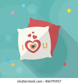 Valentine's Day pillow icon, Vector flat long shadow design.Fall in love