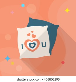 Valentine's Day pillow icon, Vector flat long shadow design.Fall in love