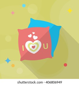 Valentine's Day pillow icon, Vector flat long shadow design.Fall in love