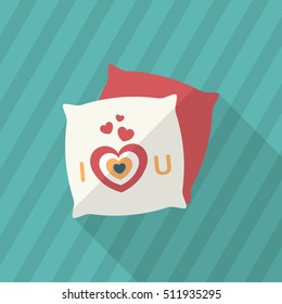 Valentine's Day pillow icon, Vector flat long shadow design.Fall in love