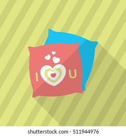 Valentine's Day pillow icon, Vector flat long shadow design.Fall in love