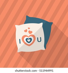 Valentine's Day pillow icon, Vector flat long shadow design.Fall in love