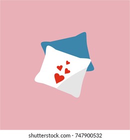 Valentine's Day pillow icon, Vector flat long shadow design.Fall in love.