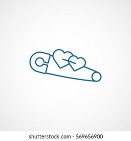 Valentines Day Pin With Couple Hearts Blue Line Icon On White Background