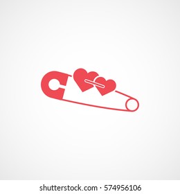Valentines Day Pin With Couple Hearts Red Flat Icon On White Background