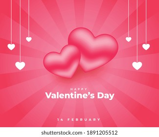 valentines day pink background with 3d hearts design
