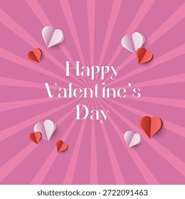 Cartel de fondo rosa del día de San Valentín con corazones hermosos. Ilustración vectorial