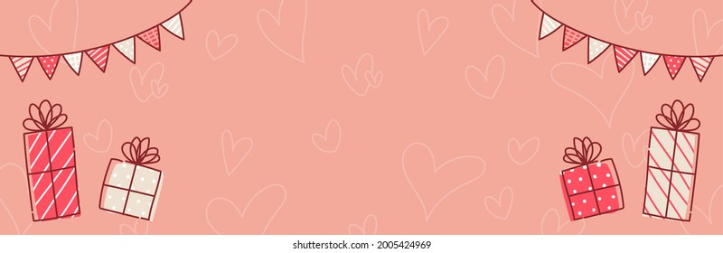 Valentine's Day pink banner (horizontal , copy space)