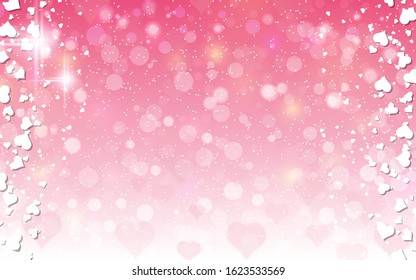 Valentine's Day pink blurred vector background with hearts