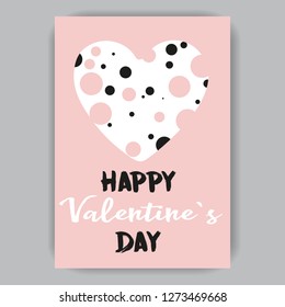 Valentine's day pink card with heart with holes and black circles