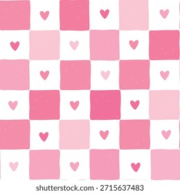 Valentinstag rosa kariertes Muster mit Herzen für Stoffdrucke, Kinderzimmer Dekor, Kinderkleidung, Tapete, Hintergründe, Banner, Packpapier, etc. EPS 10