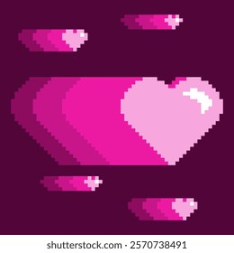 Valentine's Day Pink Colored Hearts Power Dashing, Pixel Art Style