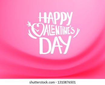 Valentine`s Day pink composition with lettering inscription. Vector greeting card 