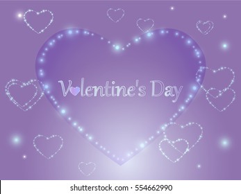 Valentine's Day. Pink glowing hearts on a colored background.
