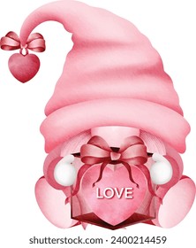 Valentine's Day Pink Gnome Holding a Heart Shaped Box